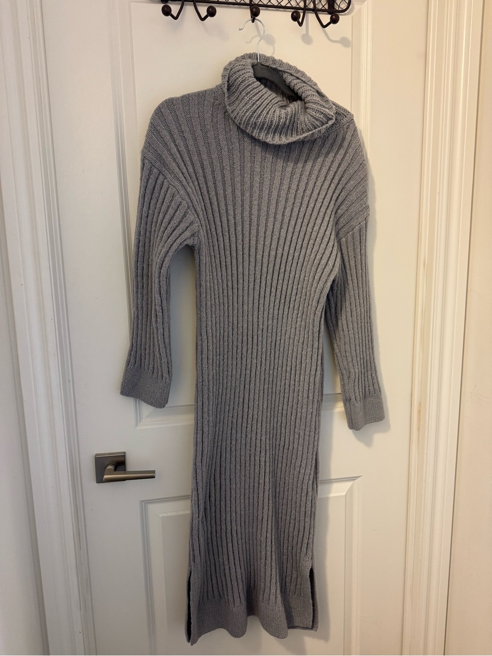 H&M Light Gray Ribbed Cowl Neck Sweater Dress
